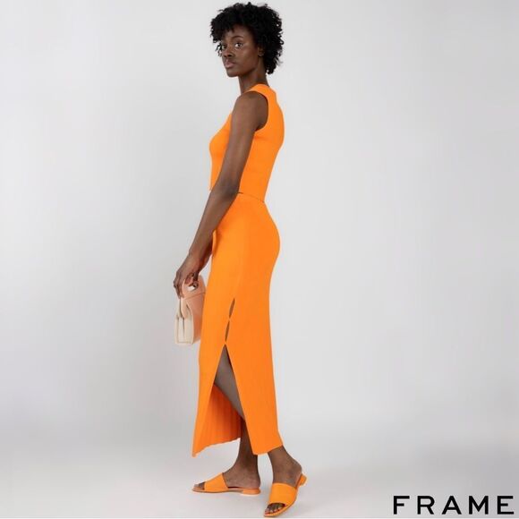 FRAME **NWT** Mixed Rib Cutout Skirt in Bright Tangerine - Picture 2 of 15